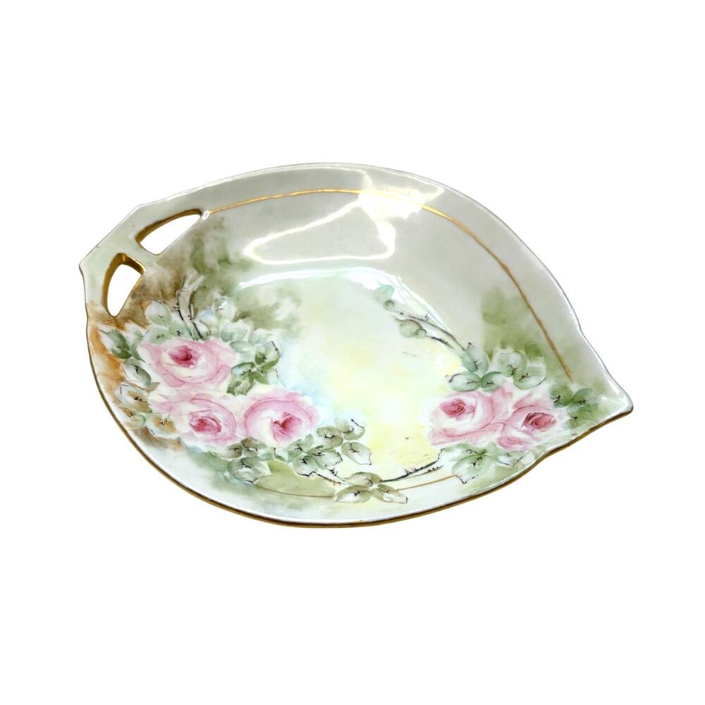 Antique Hand Painted Floral Nappy Trinket Dish Gold PSAA BAVARIA Signed
